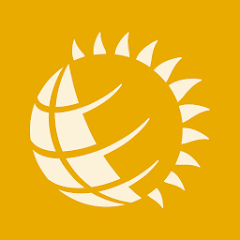 yellow background with a light yellow merge of a globe and sun icon. Logo represents Sun Life.